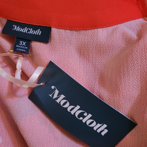 New Modcloth Blouse Red Floral Rockabilly Retro Summer Top Size 3X  3XL - Picture 7 of 8